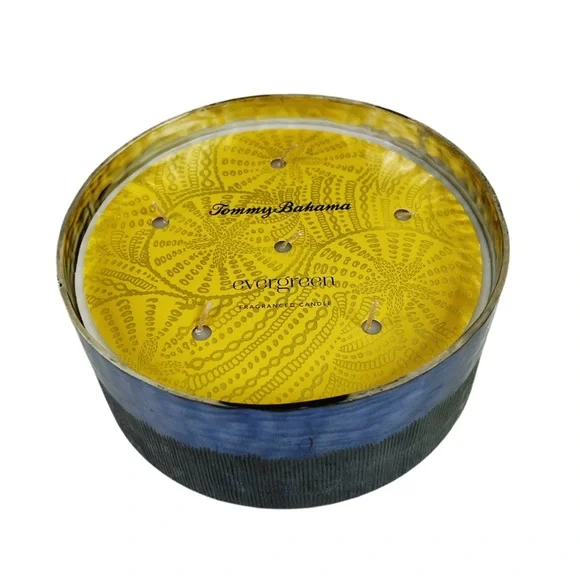 Tommy Bahama Evergreen Candle Antique Sapphire Blue Glass 6 Wick Fir Pine Cedar - Picture 3 of 6